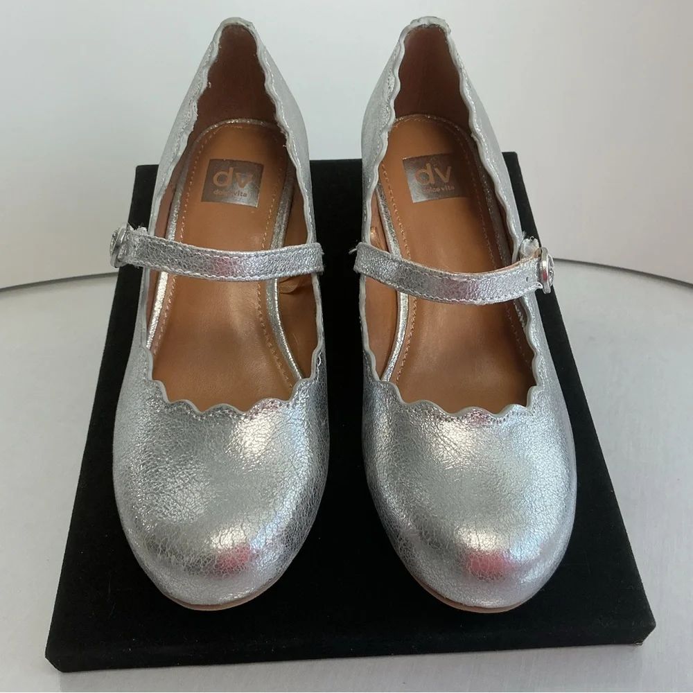 Dolce Vita DV Girls Scallop Mary Jane Heels Silver Size 2
